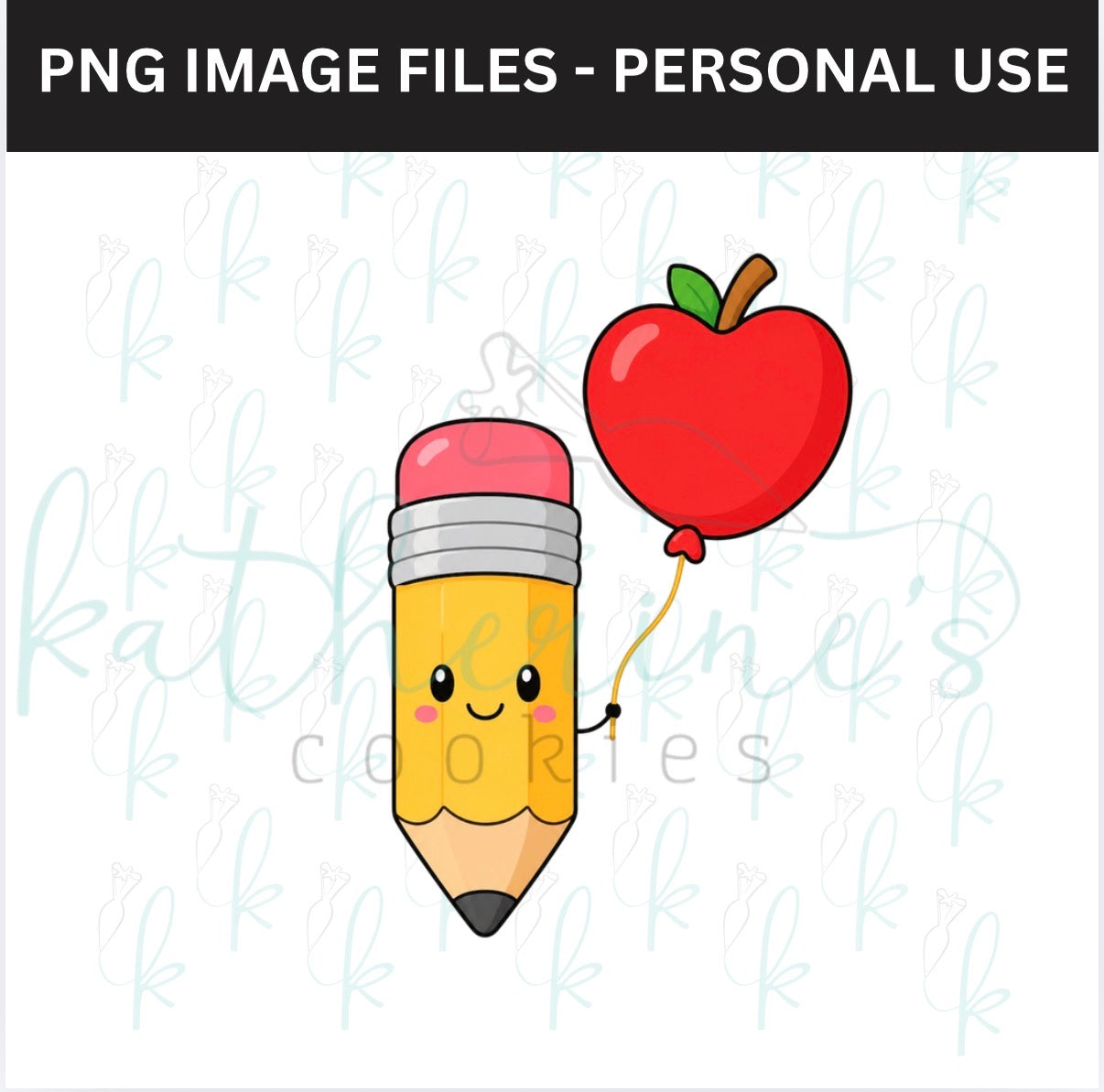 Pencil with Apple Balloon PNG Image