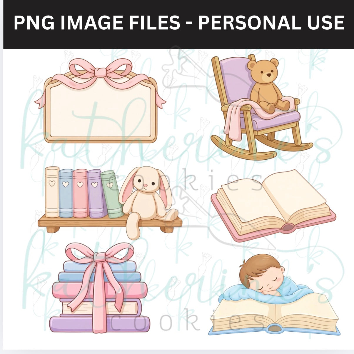 Book Baby Shower PNG Images - set of 6 images