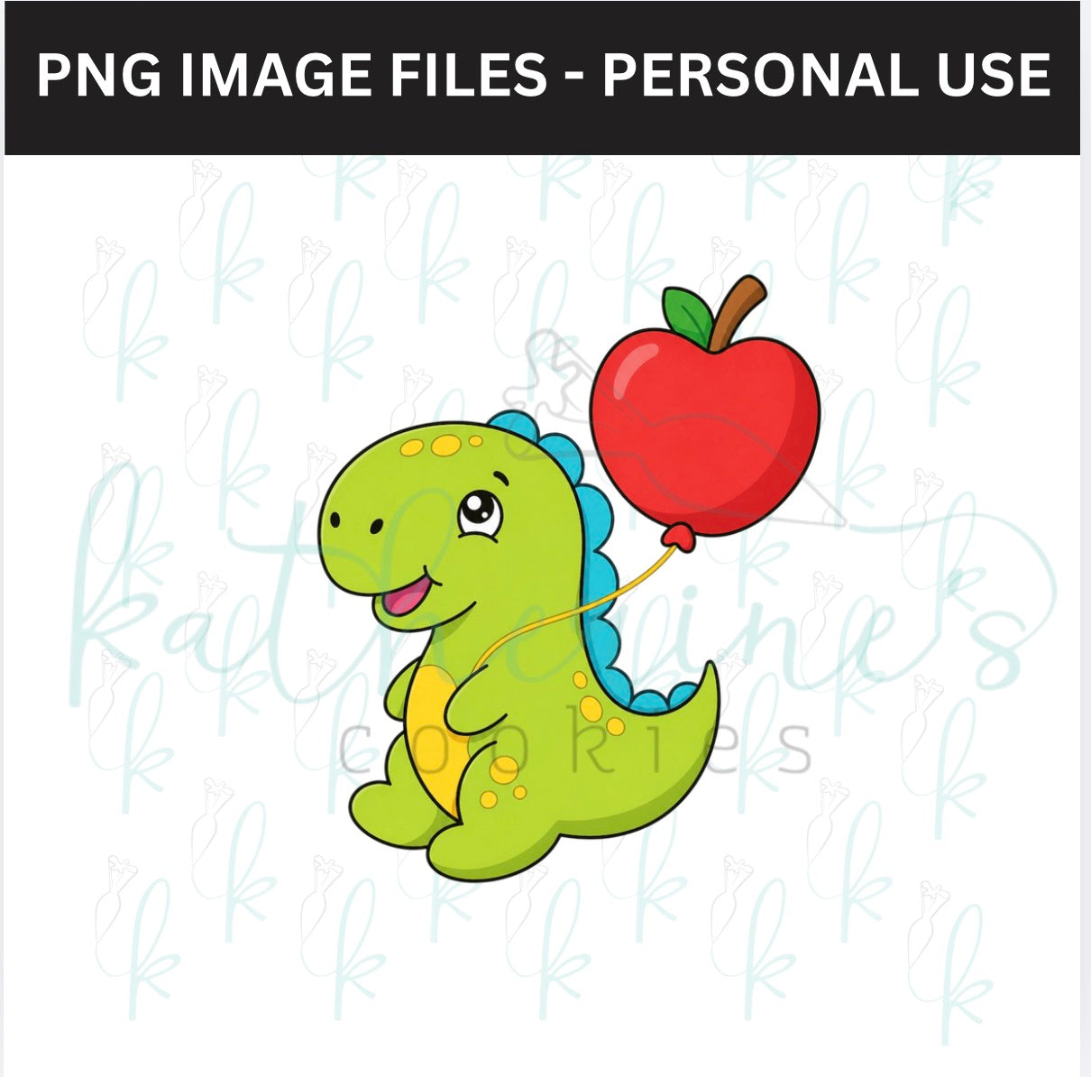 Dino with Apple Balloon PNG Image