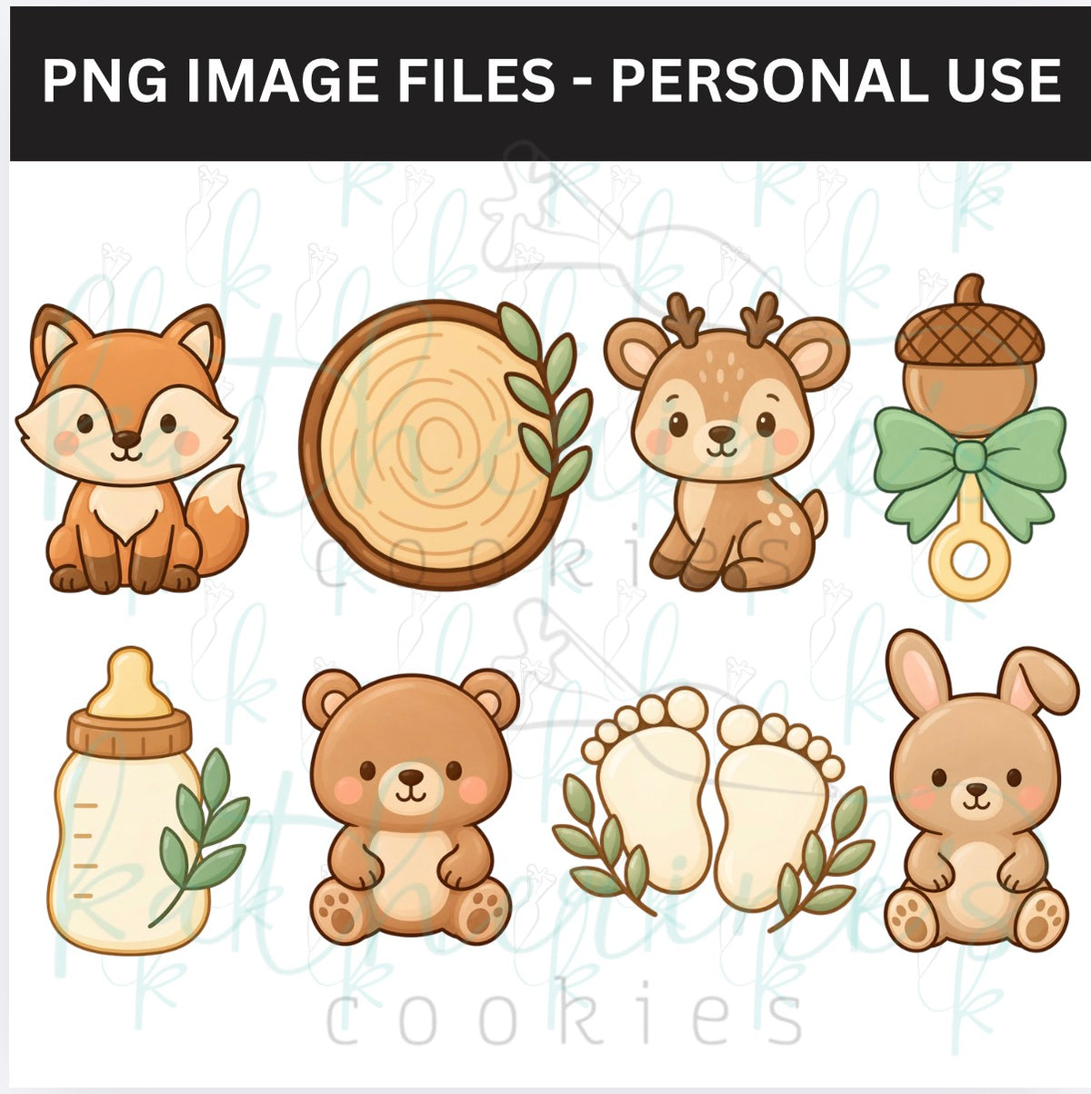 Woodland Baby Shower PNG Images - set of 8