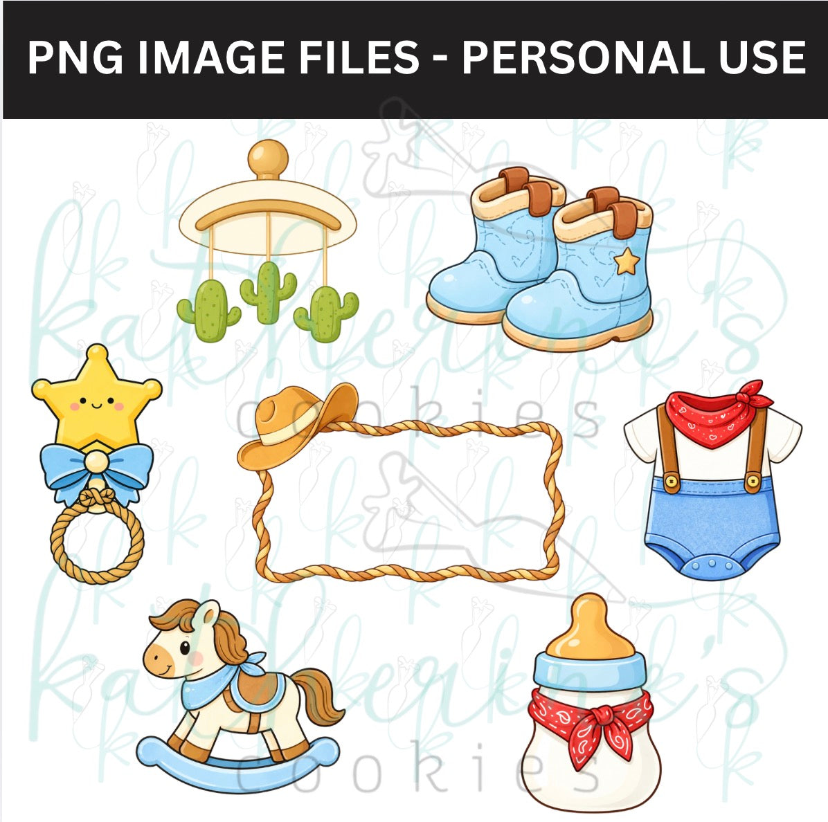 Western Baby Shower PNG Images - set of 7 images