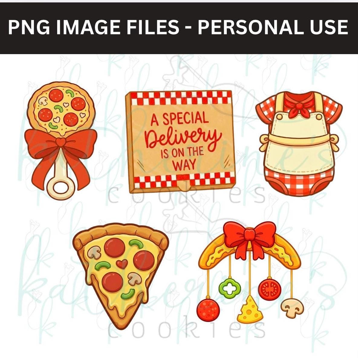 Special Delivery Pizza Baby Shower PNG Images - set of 5 images
