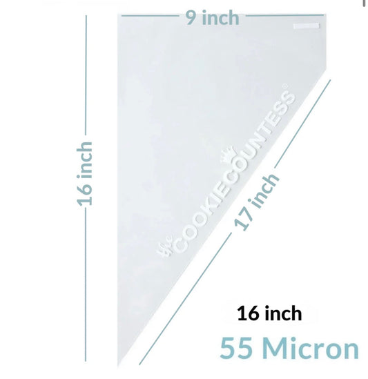 16” Tipless Piping Bags | Cookie Countess Royal Icing Bags | 55 Micron | Large Decorating Bags | 50 Count