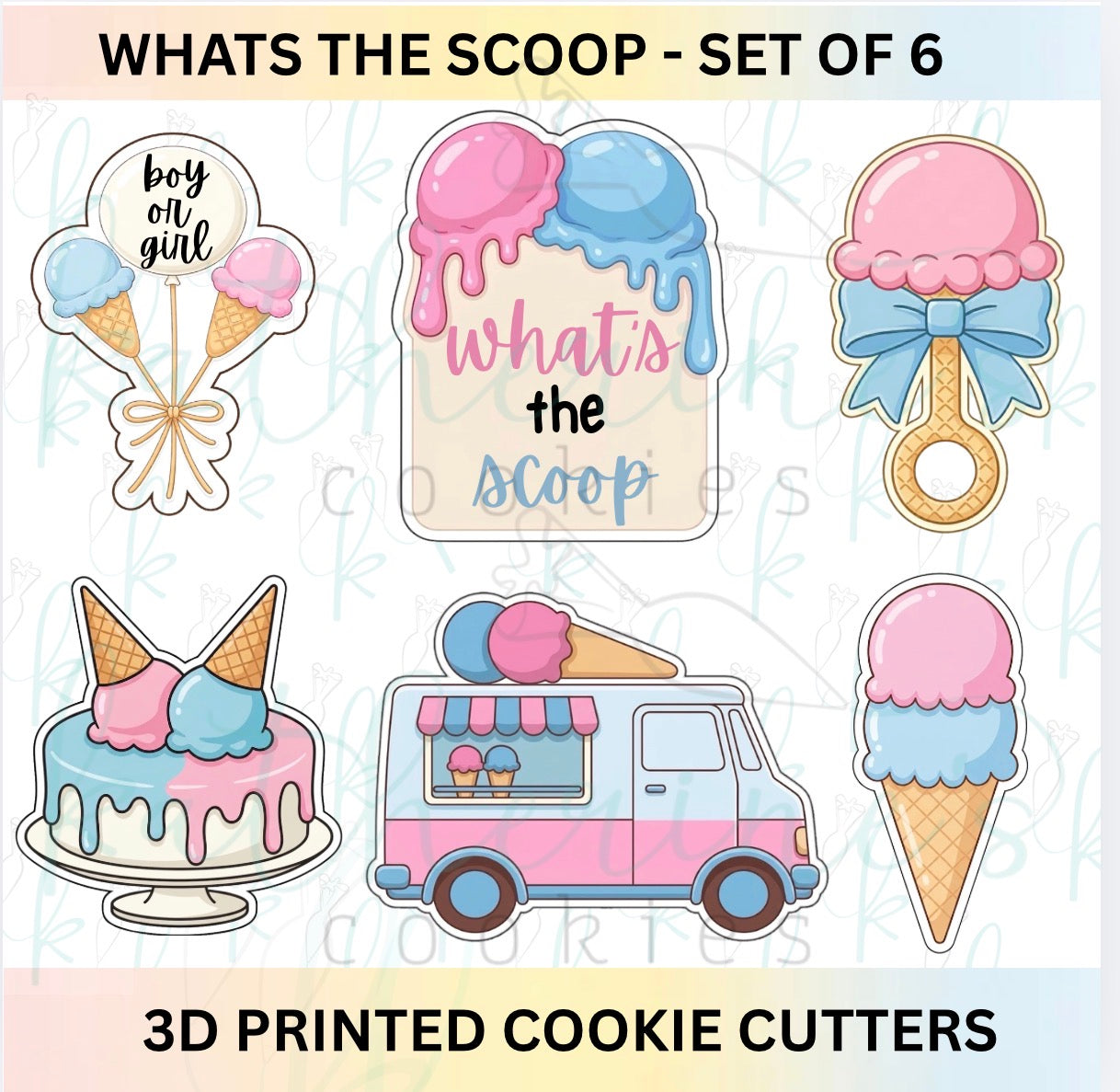 What’s the Scoop - Gender Reveal Baby Shower Ice Cream Set of 6 Cookie Cutters