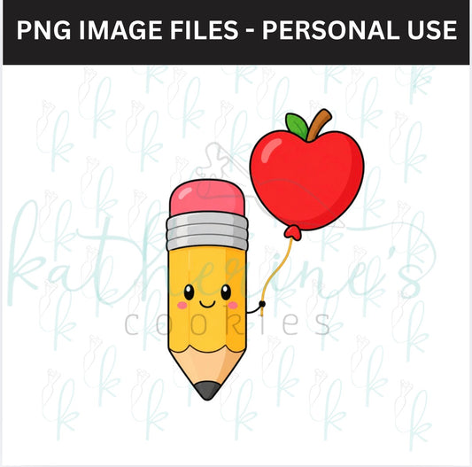 Pencil with Apple Balloon PNG Image