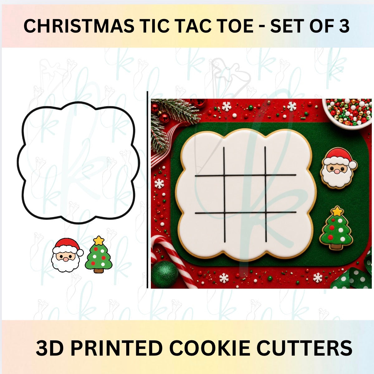 Christmas Tic Tac Toe -  Set of 3D Printed Cookie Cutters