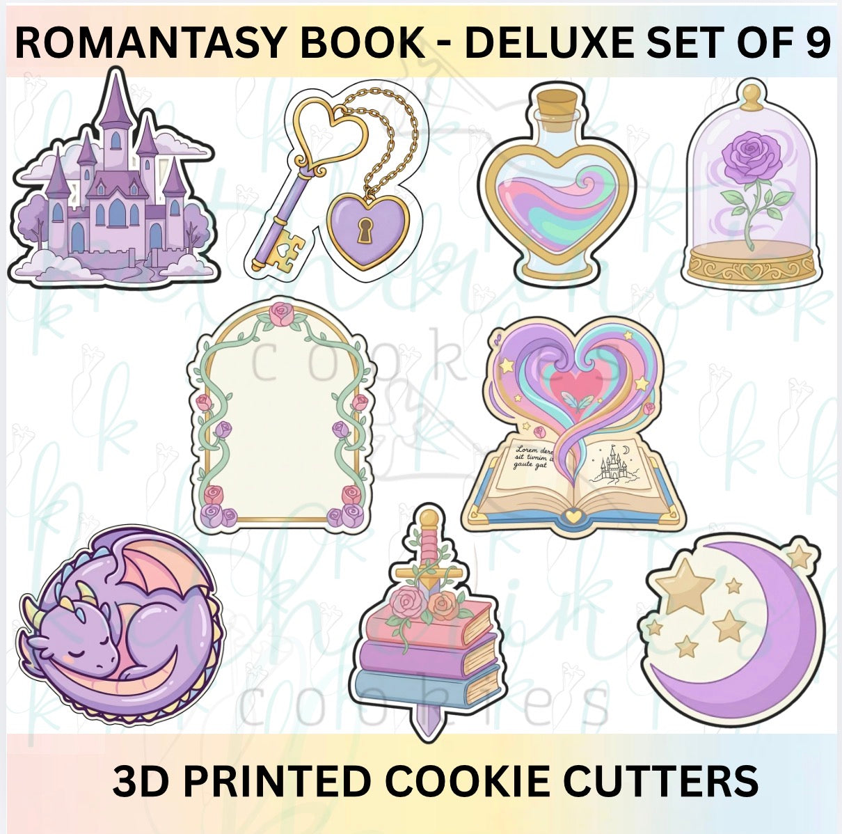 Romantasy Book Theme - Core and Deluxe Sets - 5 or 9 3D Printed Cookie Cutters