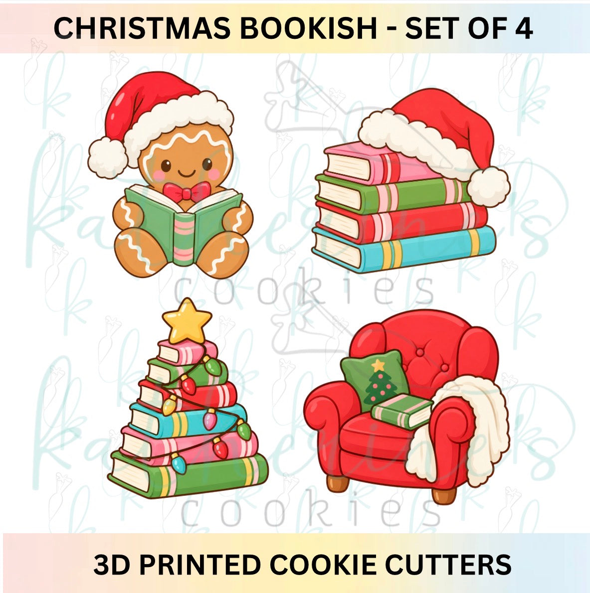 Christmas Bookish - Set of 4 3D Printed Cookie Cutters