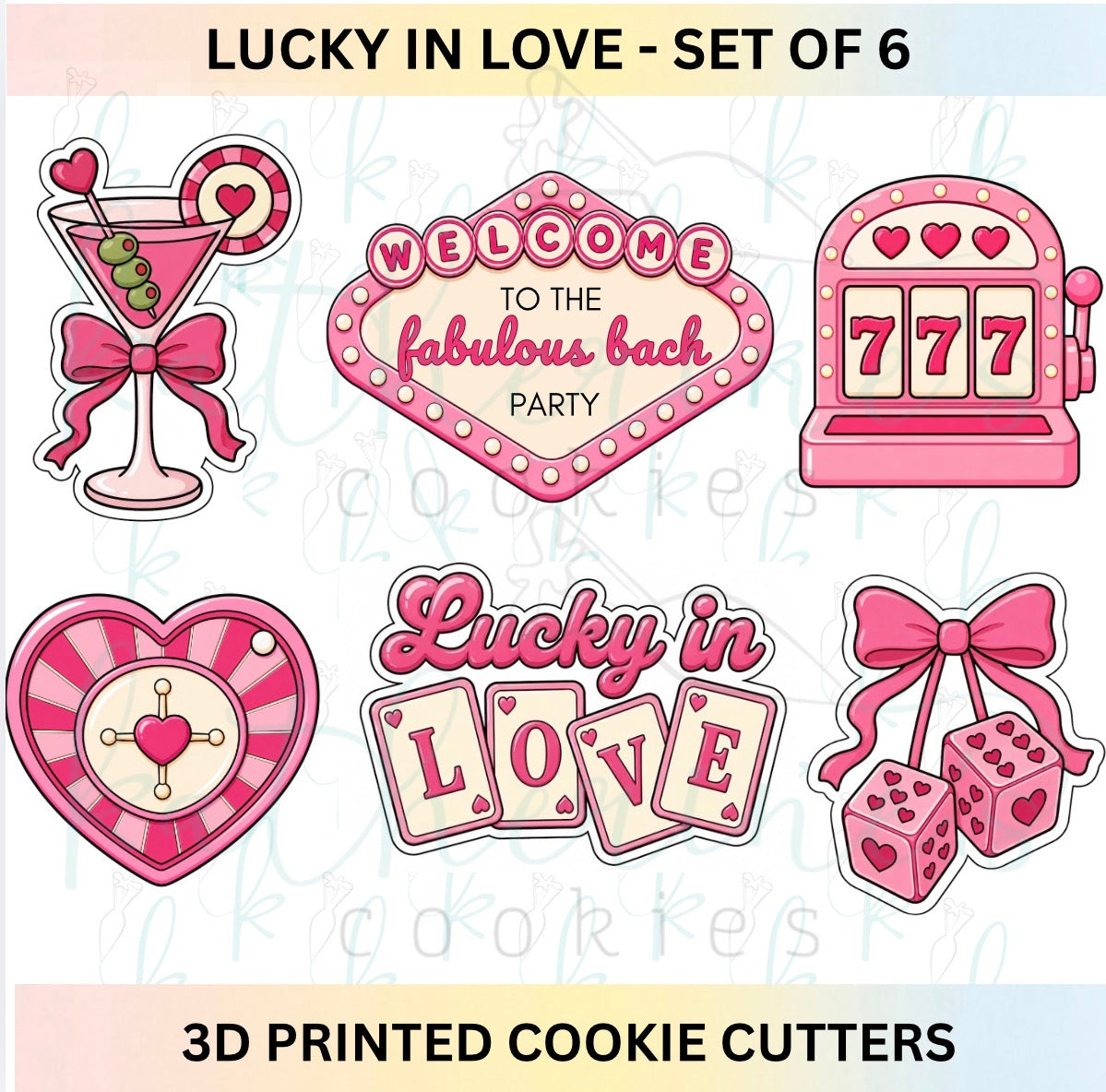 Lucky In Love - Bachelorette Bridal Shower - Set of 6 3D Printed Cookie Cutters