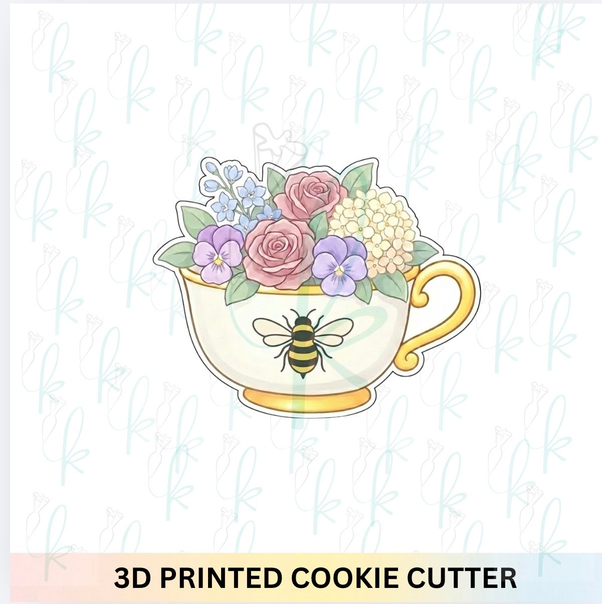 Floral Teacup with Bee Cookie Cutter