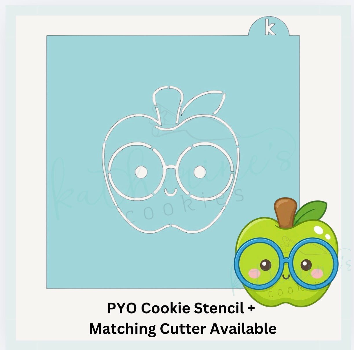 Nerdy Glasses Apple PYO Cookie Stencil + Optional Matching Cookie Cutter