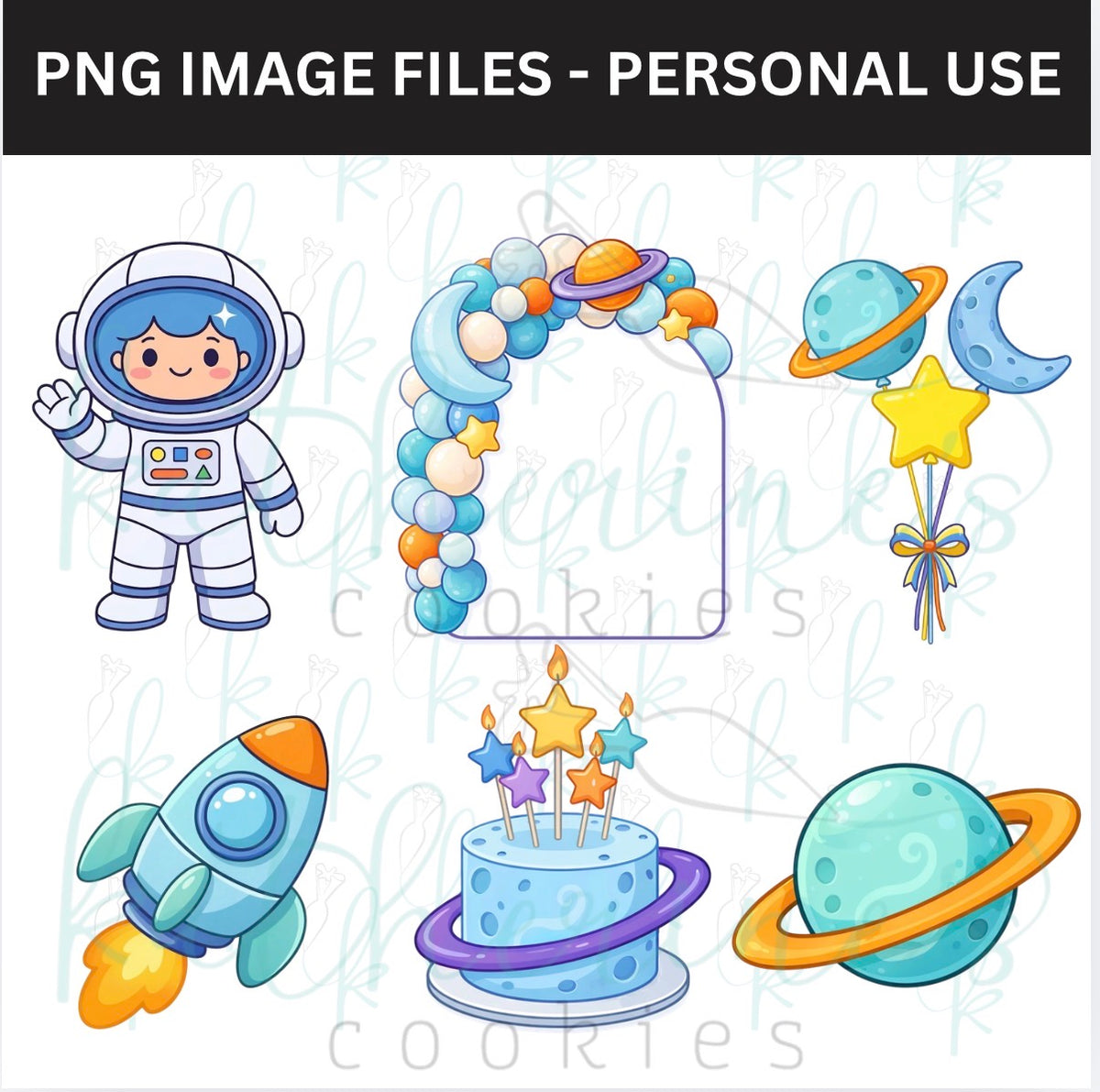 Space Birthday PNG Images - set of 6 images