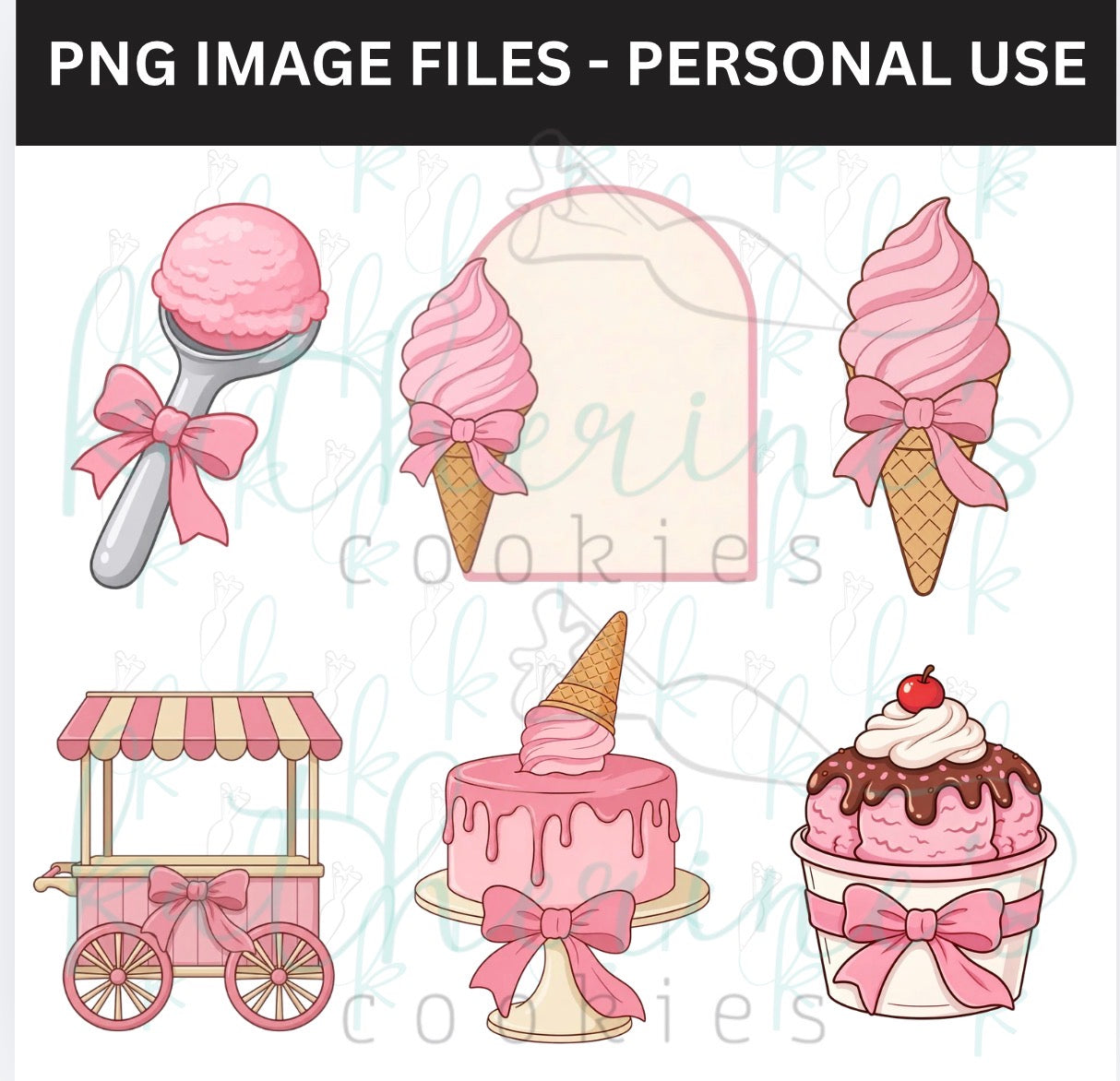 Coquette Ice Cream PNG Images - set of 6 images