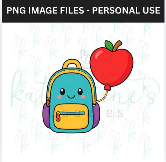 Backpack with Apple Balloon PNG Image