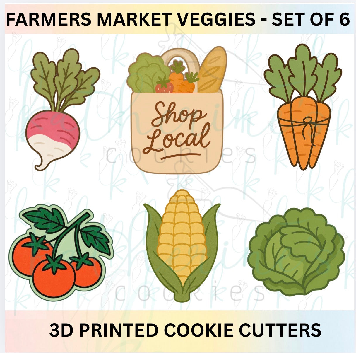 Farmers Market Veggies Set of 6 3D Printed Cookie Cutters