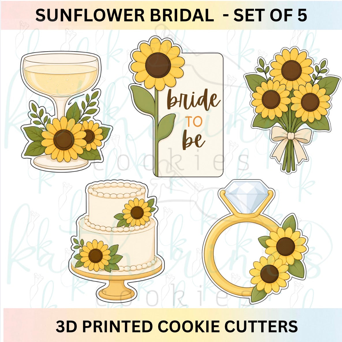 Sunflower Bridal - Set of 5 Wedding Bridal Shower Cookie Cutters