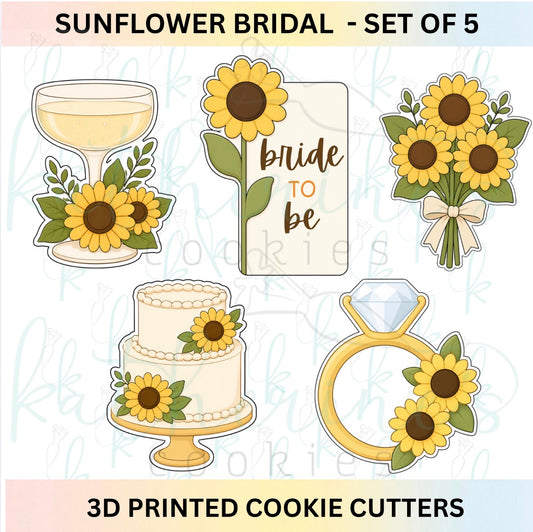 Sunflower Bridal - Set of 5 Wedding Bridal Shower Cookie Cutters