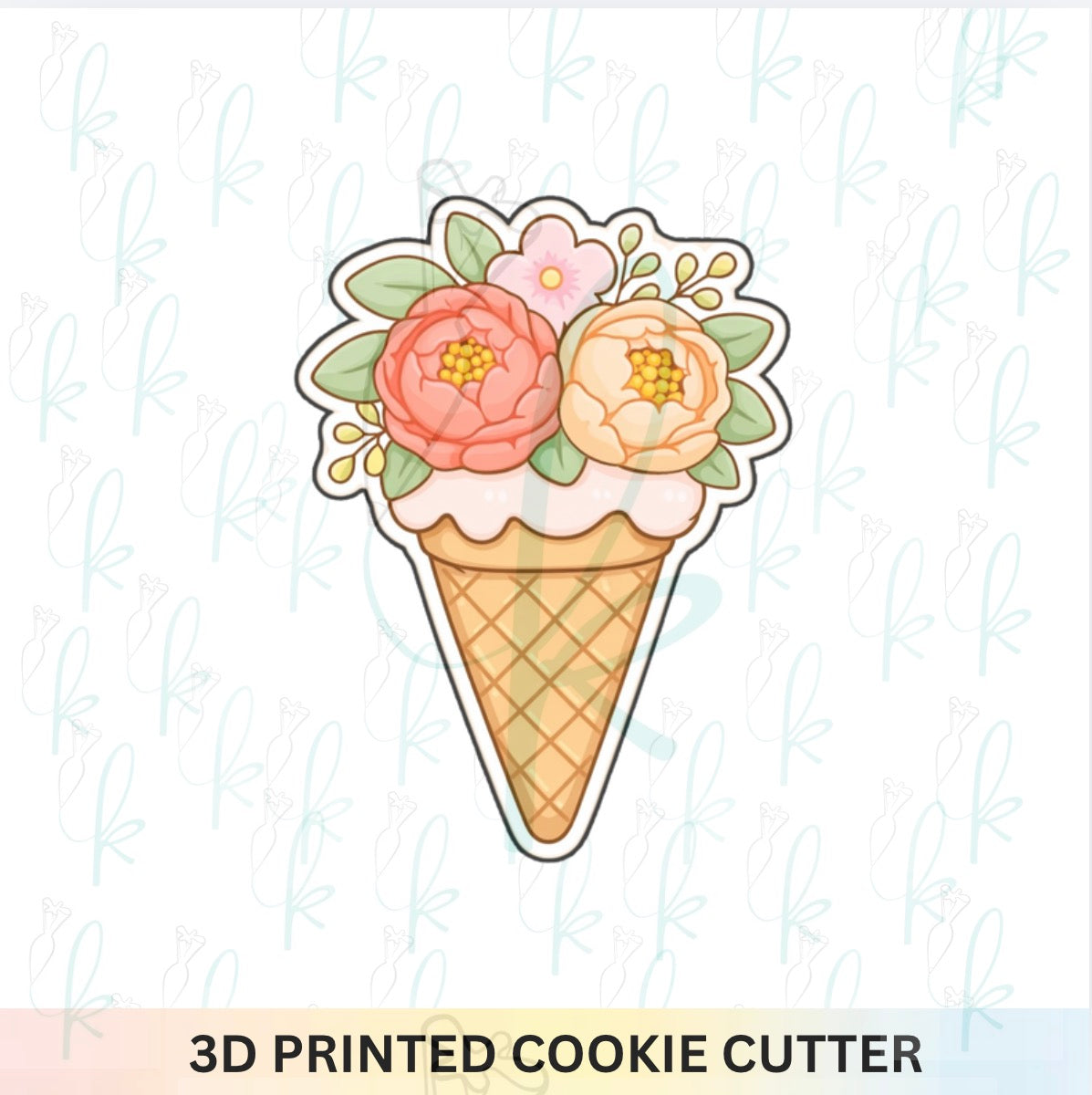 Floral Ice Cream Cone Cookie Cutter