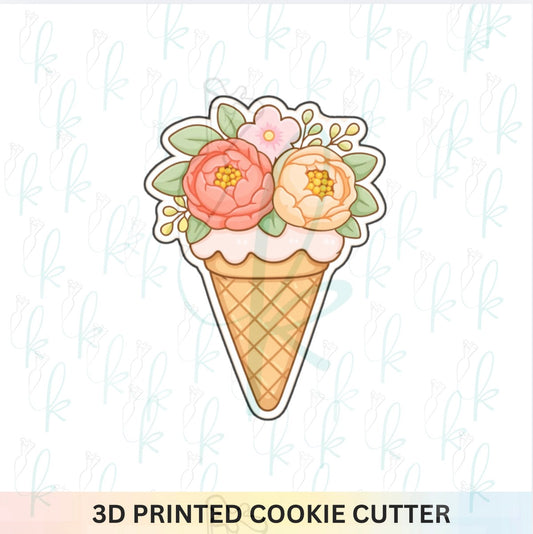 Floral Ice Cream Cone Cookie Cutter