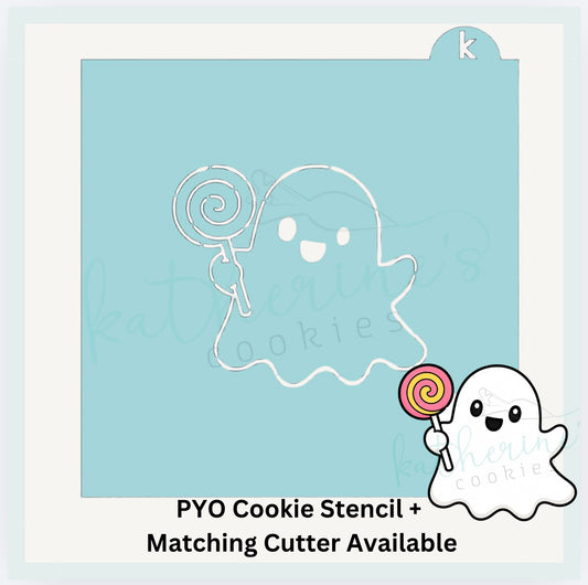 Ghost with Lollipop PYO Cookie Stencil + Optional Matching Cookie Cutter