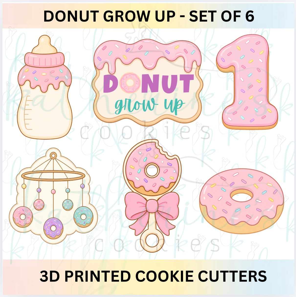 Donut Grow Up - First Birthday Baby Shower Set of 6 Cookie Cutters