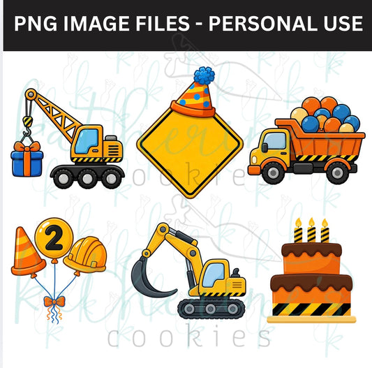 Construction Birthday PNG Images - set of 6 images