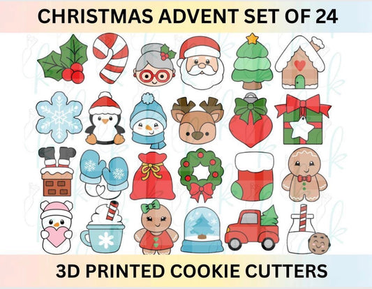 Christmas Advent Calendar - Set of 24 3D Printed Cookie Cutters