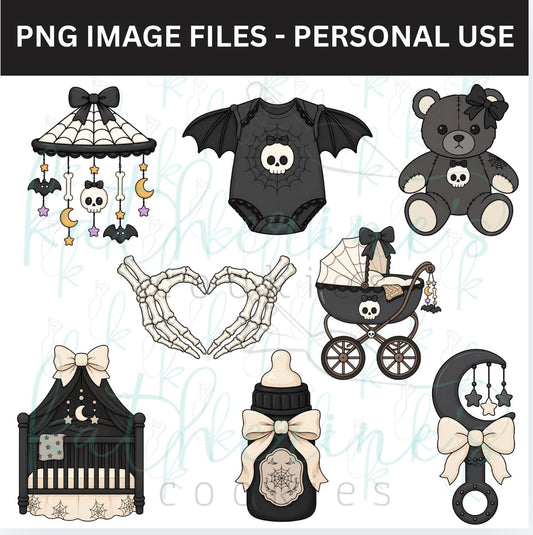 Gothic Baby Shower PNG Images - set of 8