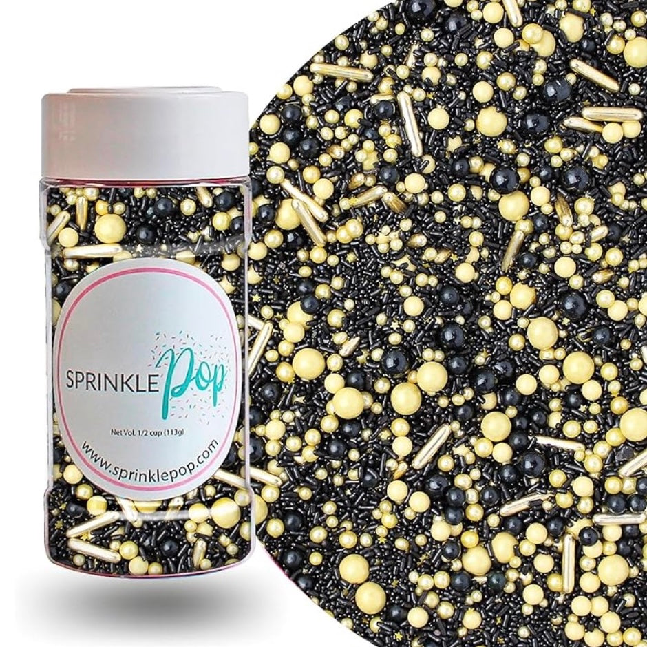 Sprinkle Pop Black and Gold Sprinkle Mix, 4 oz