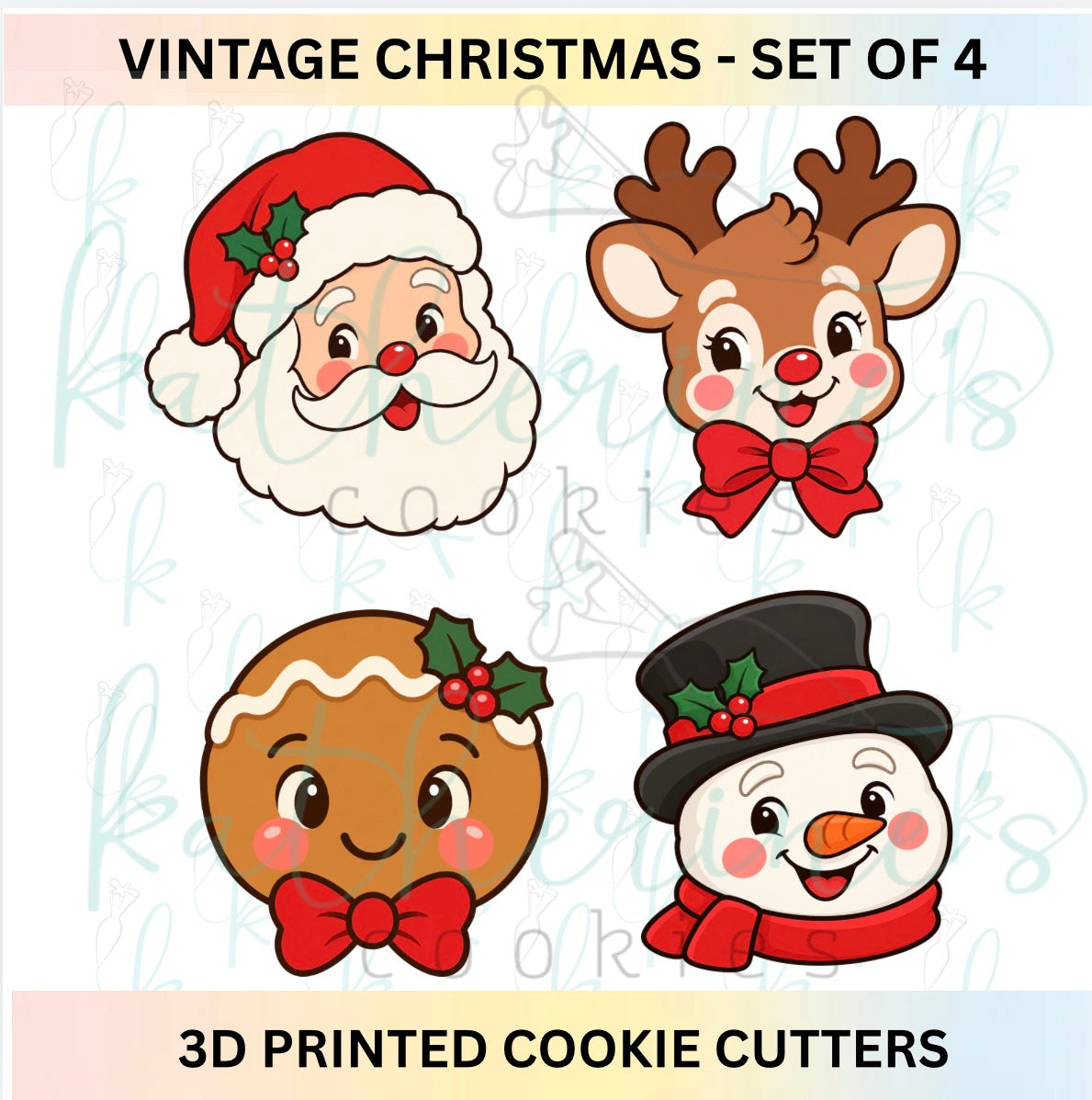 Vintage Christmas - Set of 4 3D Printed Cookie Cutters