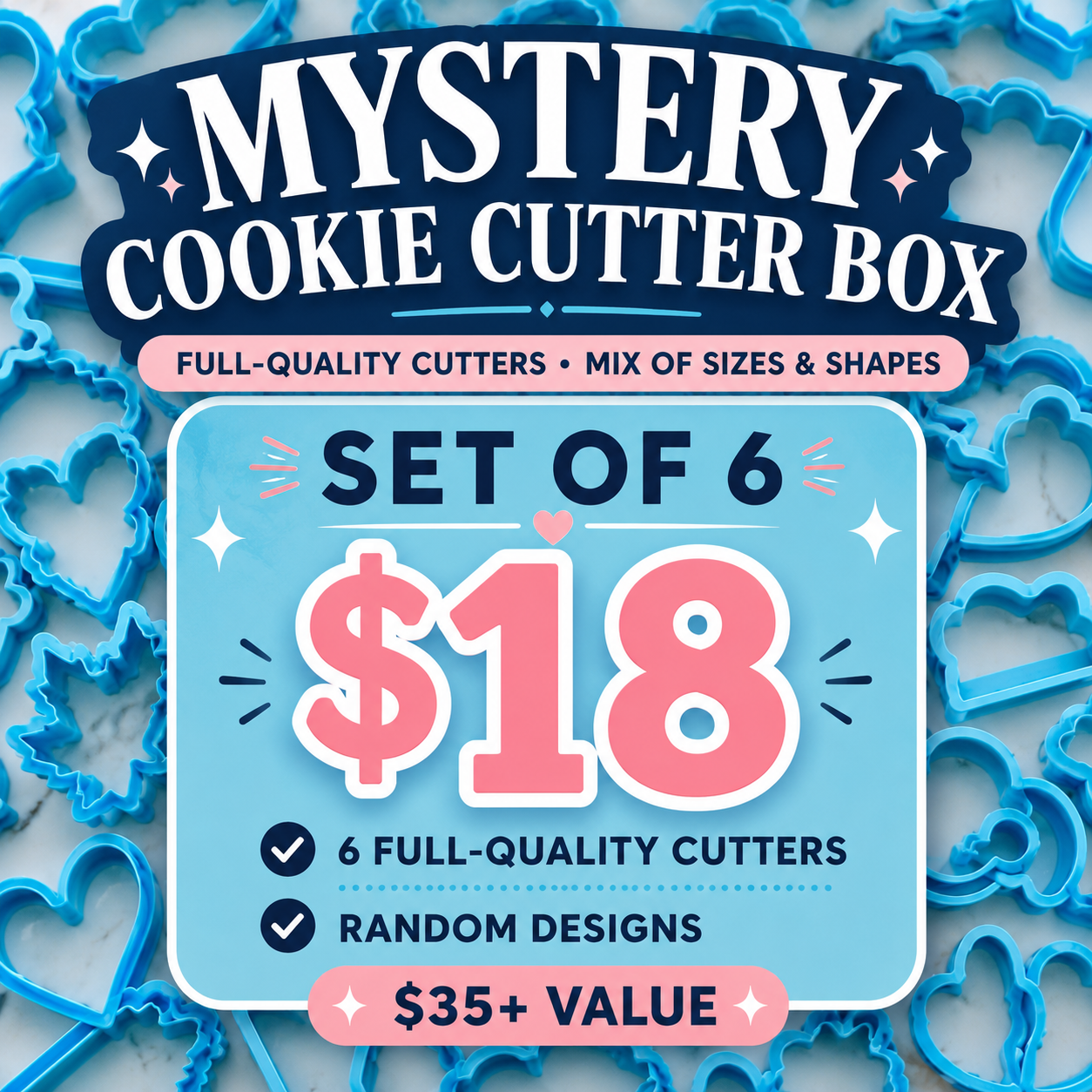 Mystery Cookie Cutter Box | Set of 6| Random Mix of Cookie Cutters | Baking Supplies | Decorator Tools | Surprise Bundle