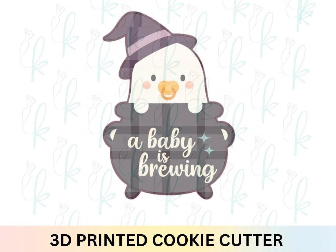 A Baby is Brewing - Halloween Ghost in Cauldron Plaque Cookie Cutter
