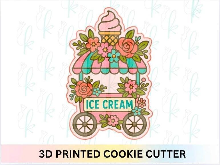 Floral Ice Cream Cart Cookie Cutter
