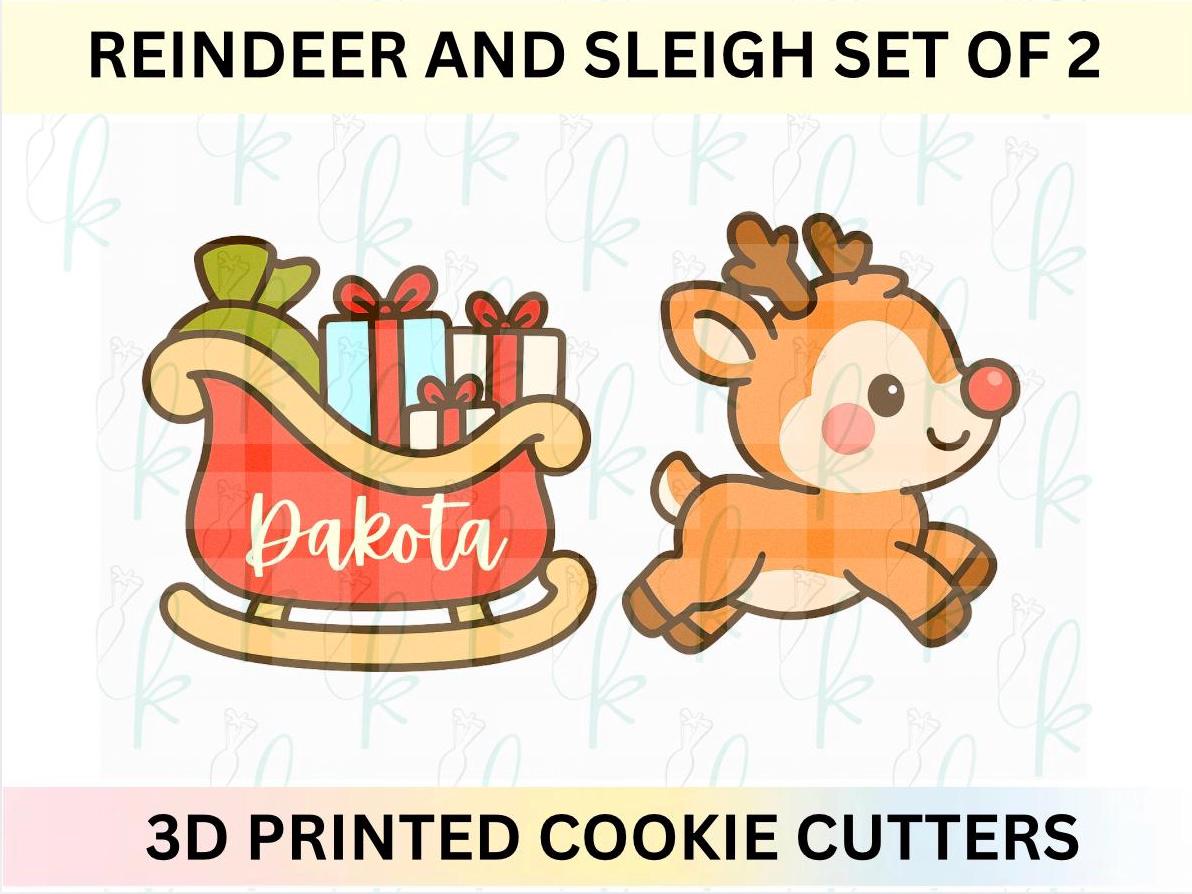 Reindeer and Sleigh - Set of 2 3D Printed Cookie Cutters