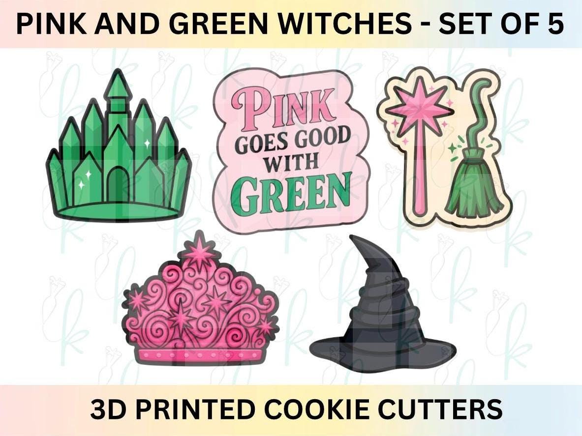 Pink and Green Witches - Set of 5 Cookie Cutters