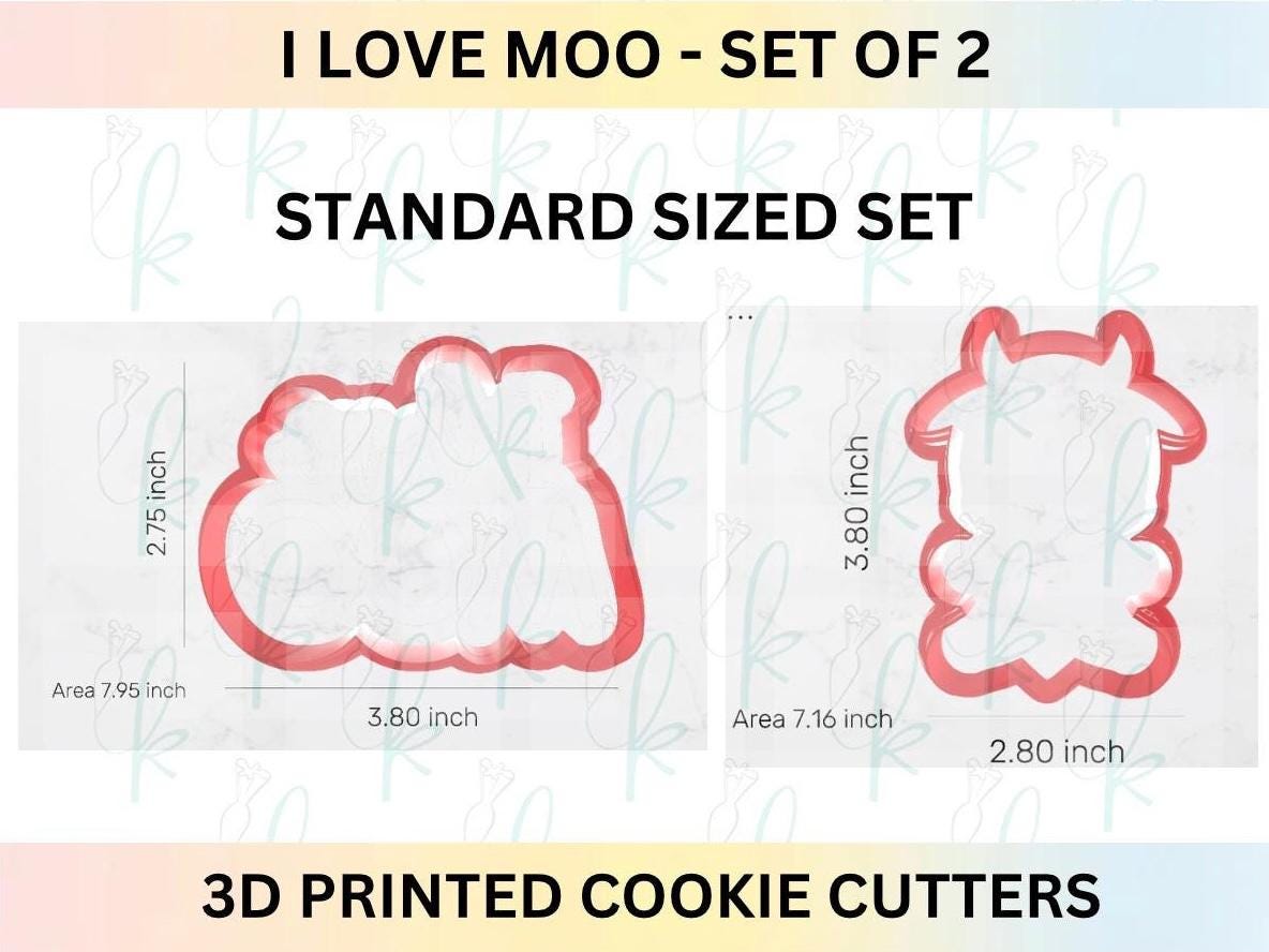 I Love MOO -  Set of 2 Valentines Day 3D Printed Cookie Cutters