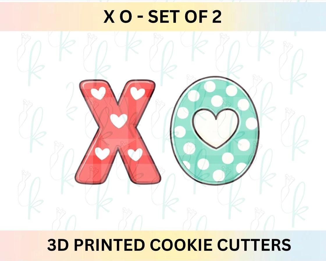 XO -  Set of 2 Valentines Day 3D Printed Cookie Cutters