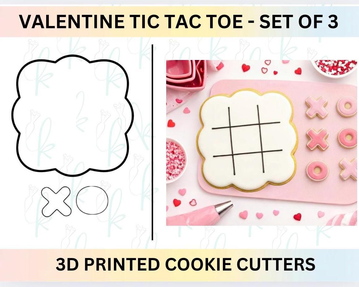 Valentine Tic Tac Toe -  Set of Valentines Day 3D Printed Cookie Cutters