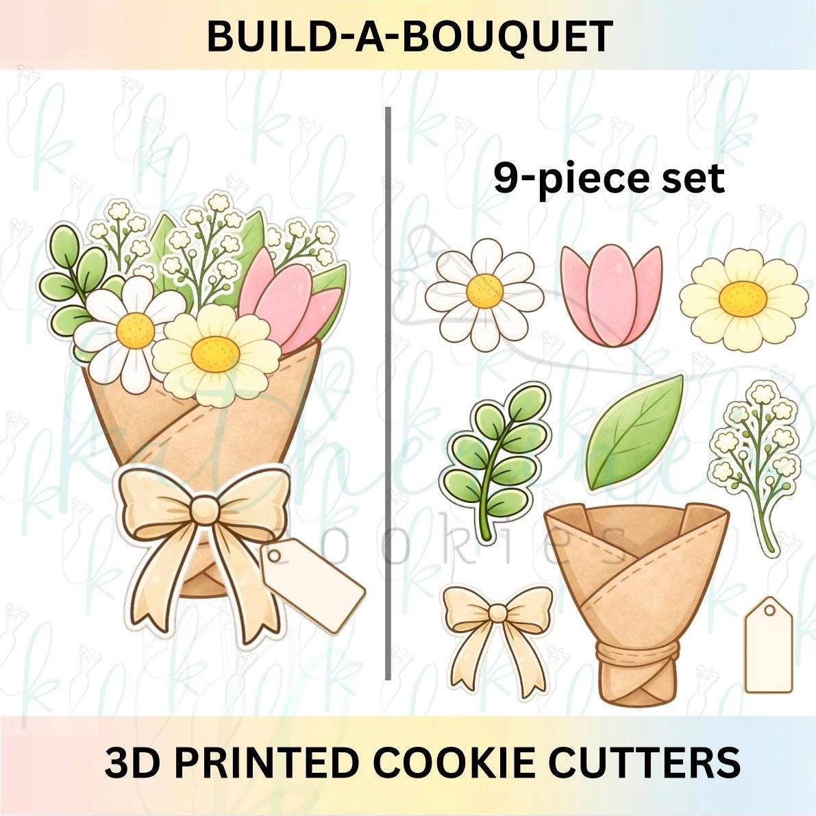 Build-a-Bouquet Cookie Cutter Set of 9 3D Printed Cookie Cutters