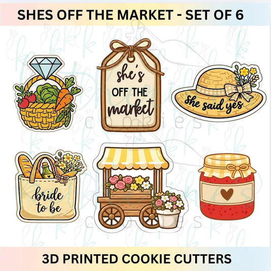 She’s off the Market - Bridal Shower Set of 6 3D Printed Cookie Cutters