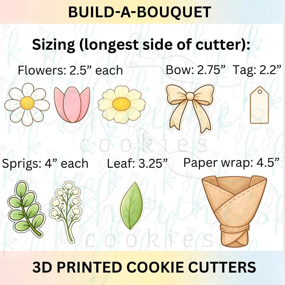 Build-a-Bouquet Cookie Cutter Set of 9 3D Printed Cookie Cutters