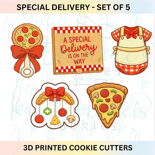 Special Delivery - Pizza Baby Shower Set of 5 Cookie Cutters