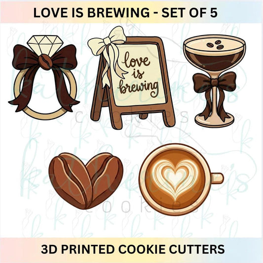 Love Is Brewing - Set of 5 Bridal Shower Cookie Cutters