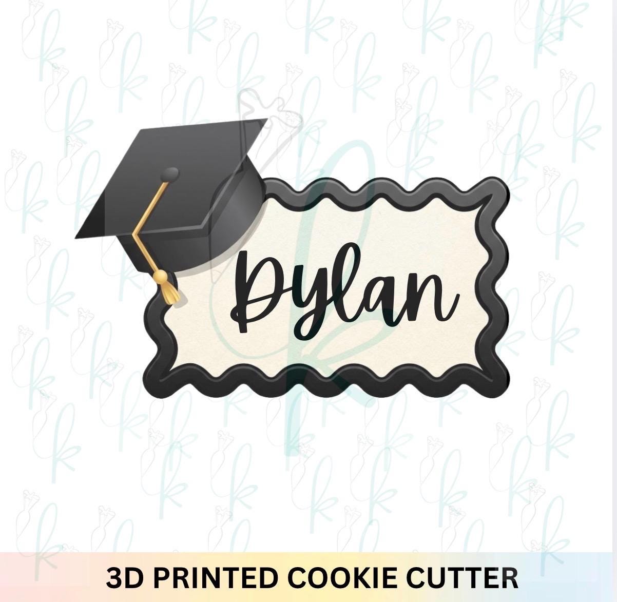 Grad Cap Wavy Plaque Cookie Cutter