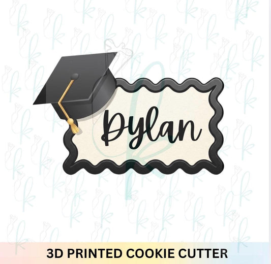 Grad Cap Wavy Plaque Cookie Cutter