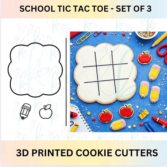 School Tic Tac Toe -  Set of 3D Printed Cookie Cutters