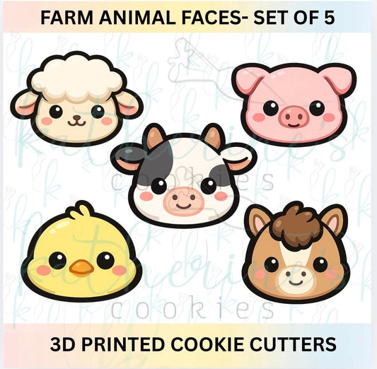Farm Animal Faces - Set of 5 Cookie Cutters